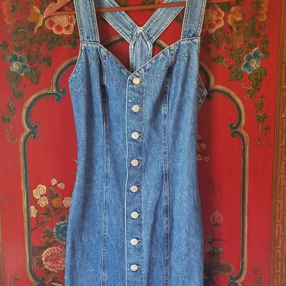 Vtg Bongo Razer a back Denim Dress